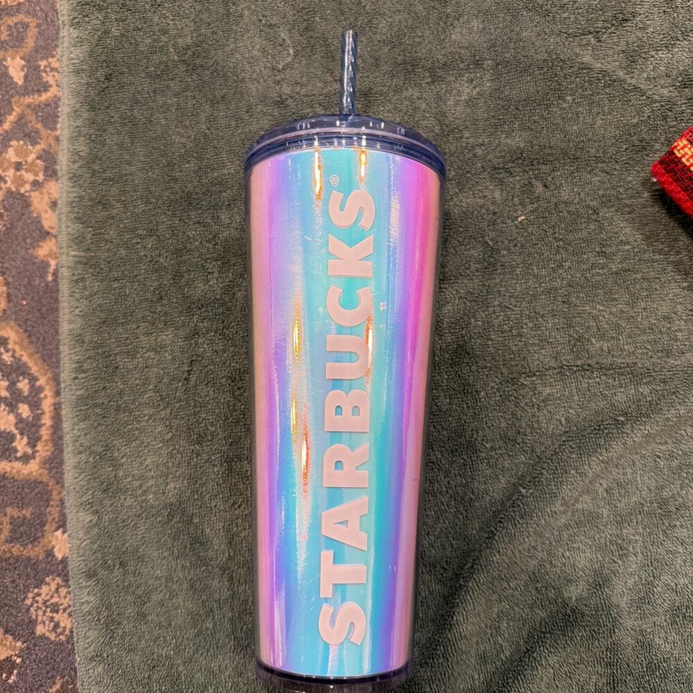 Starbucks Iridescent Hologram Venti 24 Oz Cold Cup Summer 2023 With Straw